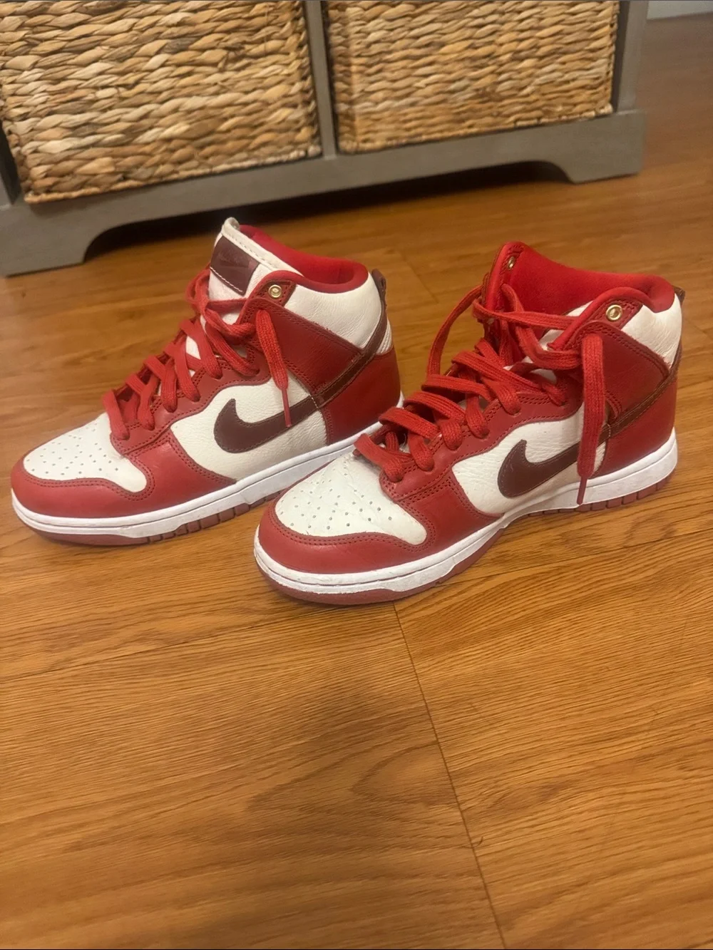 Nike Red and White High-Top dunks